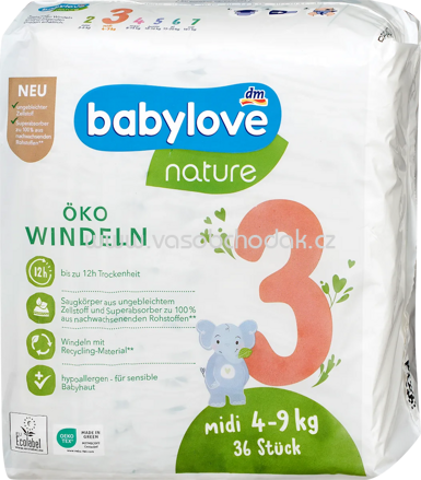 Babylove nature Windeln Gr. 3 Midi, 4-9 kg, 36 St