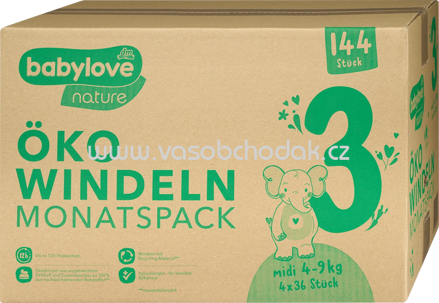 Babylove nature Windeln nature Gr. 3 Midi, Monatspack, 144 St