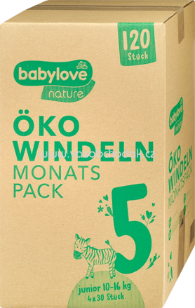 Babylove nature Windeln nature Öko, Gr. 5 Junior, 10-16 kg, Monatsbox, 120 St