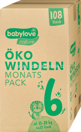 Babylove nature Windeln nature Öko, Gr. 6 XL, 15-20 kg, Monatsbox, 108 St