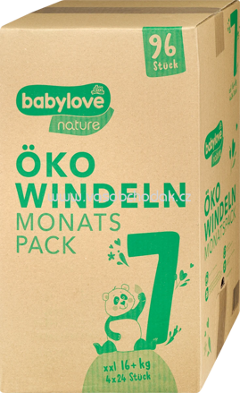 Babylove nature Windeln nature Öko, Gr. 7 XXL, 16+ kg, Monatsbox, 96 St