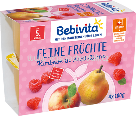 Bebivita Feine Früchte Himbeere in Apfel-Birne, ab 5. Monat, 4x100g, 400g
