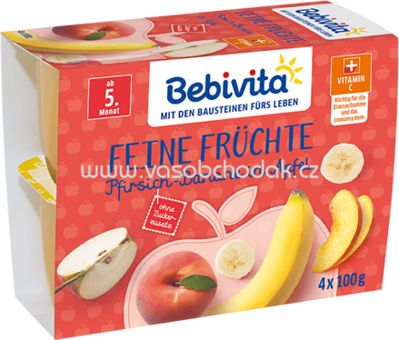 Bebivita Feine Früchte Pfirsich-Banane in Apfel, ab dem 5. Monat, 4x100g, 400g