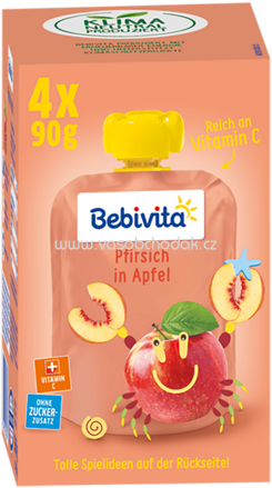 Bebivita Quetschbeutel Pfirsich in Apfel, ab dem 5. Monat, 4x90g, 0,36kg