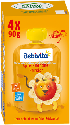 Bebivita Quetschbeutel Apfel Banane Pfirsich, ab 1 Jahr, 4x90g, 0,36kg