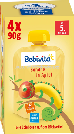 Bebivita Quetschbeutel Banane in Apfel, ab dem 5 Monat, 4x90g, 0,36kg