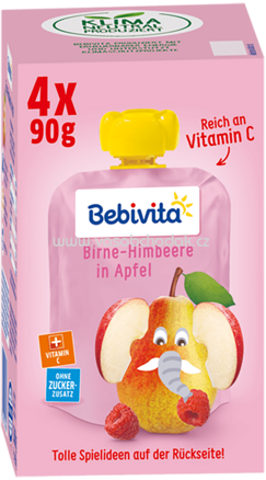 Bebivita Quetschbeutel Birne-Himbeere in Apfel ab 1 Jahr, 4x90g, 360 g