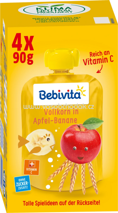 Bebivita Quetschbeutel Vollkorn in Apfel-Banane, ab 1 Jahr, 4x90g, 0,36kg