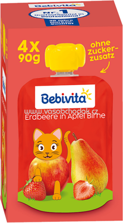 Bebivita Quetschbeutel Erdbeere in Apfel-Birne, ab 1 Jahr, 4x90g, 0,36kg