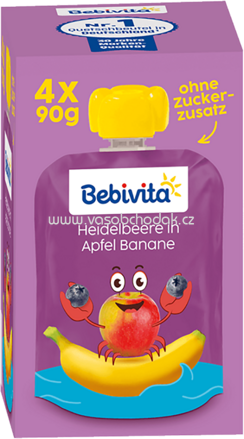 Bebivita Quetschbeutel Heidelbeere in Apfel Banane, ab 1 Jahr, 4x90g, 0,36kg