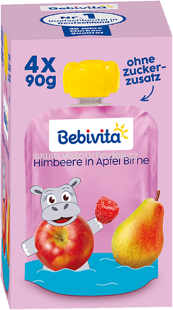 Bebivita Quetschbeutel Himbeere in Apfel Birne ab 1 Jahr, 4x90g, 360g