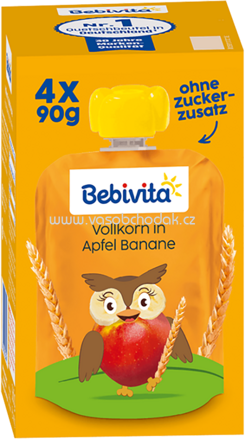 Bebivita Quetschbeutel Vollkorn in Apfel-Banane, ab 1 Jahr, 4x90g, 0,36kg