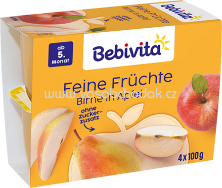 Bebivita Feine Früchte Birne in Apfel, ab dem 5. Monat, 4x100g, 400g