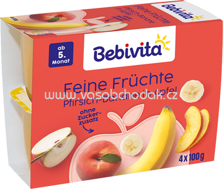 Bebivita Feine Früchte Pfirsich-Banane in Apfel, ab dem 5. Monat, 4x100g, 400g