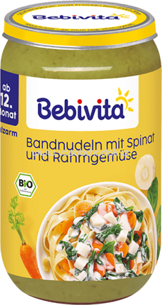 Bebivita Bandnudeln mit Spinat und Rahmgemüse ab dem 12. Monat, 250g