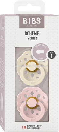 BIBS Schnuller Boheme Latex rund, creme/rosa, Gr.1, von Geburt an, 2 St