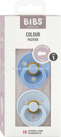 BIBS Schnuller Colour Latex rund, blau/hellblau, Gr. 1, 0-6 Monate, 2 St