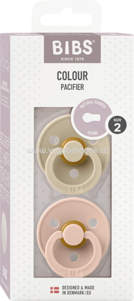 BIBS Schnuller Colour Latex rund, vanille/rosa, Gr. 2, 6-18 Monate, 2 St