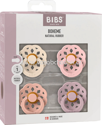 BIBS Schnuller Latex, creme/rosa, Gr. 1, von Geburt an, 4 St