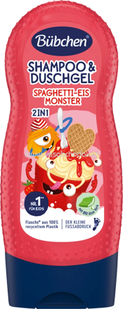 Bübchen Kinder Shampoo & Duschgel 2in1 Spaghetti-Eis Monster, 230 ml