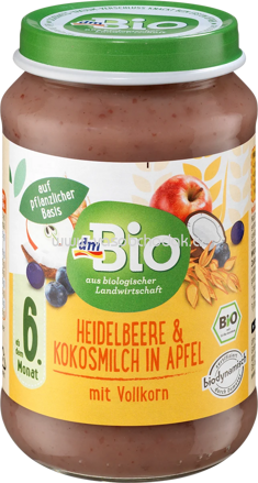 dmBio Heidelbeere, Kokosmilch in Apfel mit Vollkorn, ab dem 6.Monat, 190g