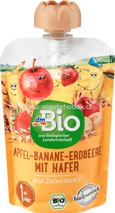 dmBio Quetschbeutel Apfel-Banane-Erdbeere mit Hafer, ab 1 Jahr, 100g