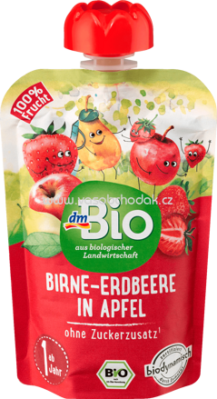 dmBio Quetschbeutel Birne-Erdbeere in Apfel, ab 1 Jahr, 100g