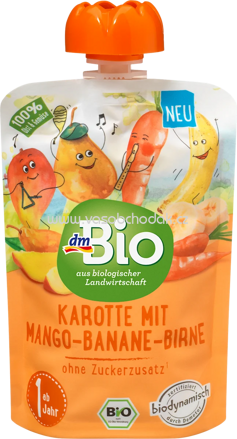 dmBio Quetschbeutel Karotte mit Mango-Banane-Birne, ab 1 Jahr, 100g