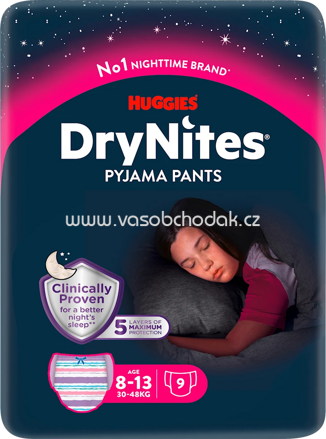 DryNites Pyjama Pants Mädchen 8-13 Jahre, 9 St