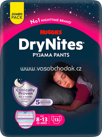 DryNites Pyjama Pants Mädchen 8-13 Jahre, Jumbopack, 13 St