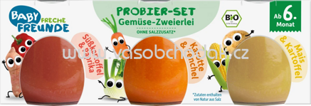 Freche Freunde Probier Set - Süßkartoffel & Paprika, Karotte & Fenchel, Mais & Kartoffel, ab dem 6. Monat, 3x80g, 240g