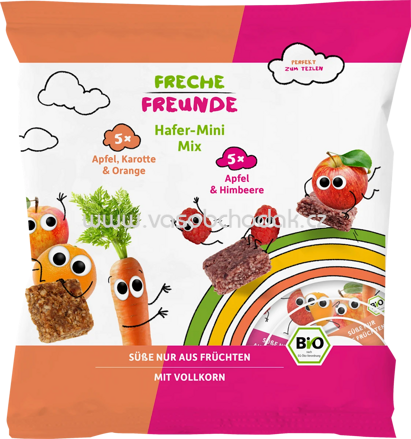 Freche Freunde Kindersnack Hafer-Mini Mix Karotte, Apfel, Orange & Apfel, Himbeere, ab 3 Jahren, 100g