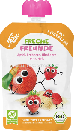 Freche Freunde Quetschie Apfel, Erdbeere, Himbeere mit Grieß, ab 6. Monat, 100g