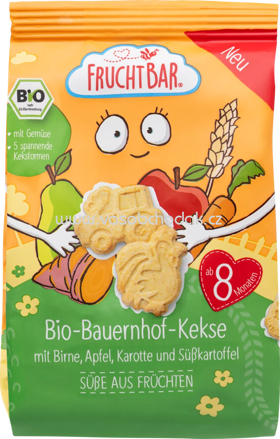 FruchtBar Bio Bauernhof Kekse mit Birne, Apfel, Karotte und Süßkartoffel, ab 8. Monaten, 100g