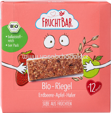 FruchtBar Bio Fruchtriegel Erdbeere, Apfel, Hafer, ab 12. Monat, 6 St
