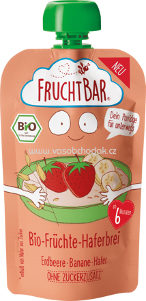 FruchtBar Quetschbeutel Bio Früchte Haferbrei, Erdbeere, Banane, Hafer, ab 6. Monat, 120g