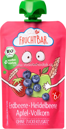 FruchtBar Quetschbeutel Erdbeere, Heidelbeere, Apfel, Vollkorn, ab 6. Monat, 100g