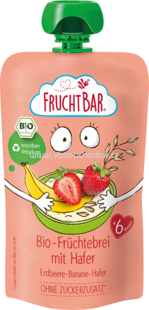 FruchtBar Quetschbeutel Bio Früchtebrei Erdbeere, Banane, Hafer, ab 6. Monat, 120g
