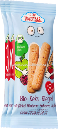 FruchtBar Bio Keks Riegel mit Dinkel, Himbeere, Erdbeere, Apfel, ab 8. Monaten, 3x30g, 90g