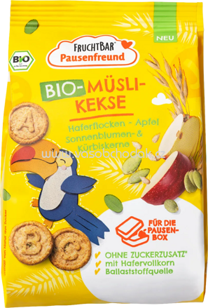 FruchtBar Bio Müsli Kekse Haferflocken, Apfel, Sonnenblumen und Kürbiskerne, ab 3 Jahren, 100g