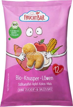 FruchtBar Bio Knusper Löwen, Süßkartoffel, Apfel, Kokos, Mais, ab 12. Monat, 30g