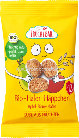 FruchtBar Bio Hafer Häppchen, Apfel, Birne, Hafer, ab 12. Monat, 40g