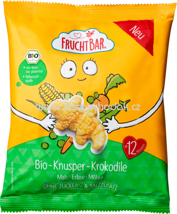 FruchtBar Bio Knusper Krokodile Mais Erbse Möhre, ab 12. Monaten, 30g