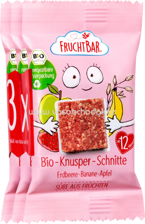 FruchtBar Bio Knusper Schnitte Erdbeere, Banane, Apfel, ab 1 Jahr, 3x23g, 69g