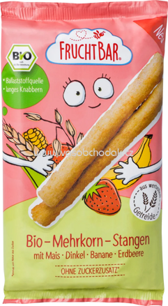 FruchtBar Bio Mehrkorn Stangen mit Mais, Dinkel, Banane, Erdbeere, ab 8. Monaten, 30g