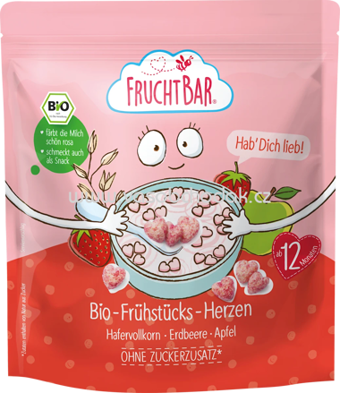 FruchtBar Bio Frühstücks Herzen, Hafervollkorn, Erdbeere, Traube, Apfel, ab 12. Monat, 125g