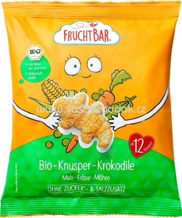 FruchtBar Bio Knusper Krokodile Mais Erbse Möhre, ab 12. Monaten, 30g