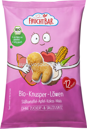 FruchtBar Bio Knusper Löwen, Süßkartoffel, Apfel, Kokos, Mais, ab 12. Monat, 30g