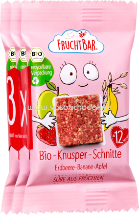 FruchtBar Bio Knusper Schnitte Erdbeere, Banane, Apfel, ab 1 Jahr, 3x23g, 69g