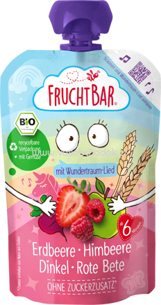 FruchtBar Quetschie Erdbeere, Himbeere, Dinkel & Rote Bete, ab dem 6. Monat, 100g
